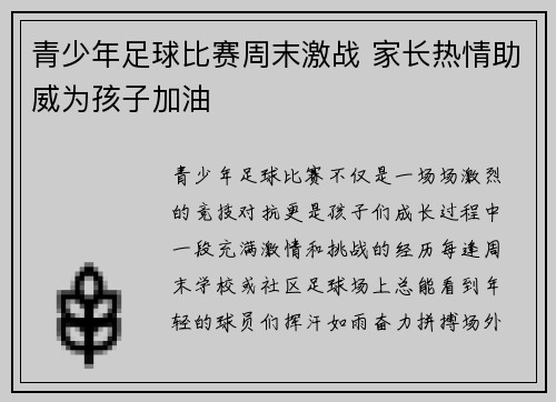 青少年足球比赛周末激战 家长热情助威为孩子加油