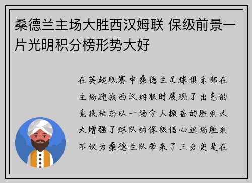 桑德兰主场大胜西汉姆联 保级前景一片光明积分榜形势大好